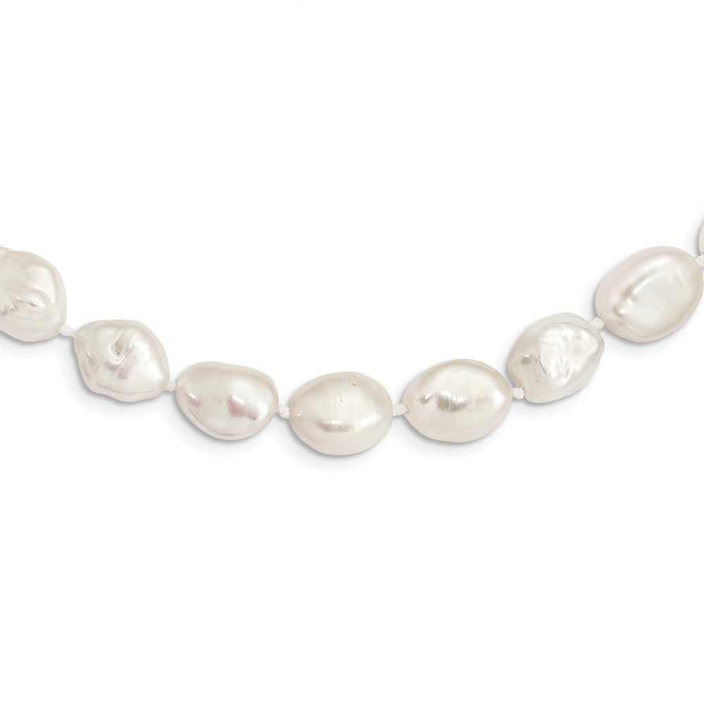 Sterling Silver Rhodium-plated 11x14mm White Keshi Cultured Pearl Necklace 18"