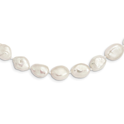 Sterling Silver Rhodium-plated 11x14mm White Keshi Cultured Pearl Necklace 18"