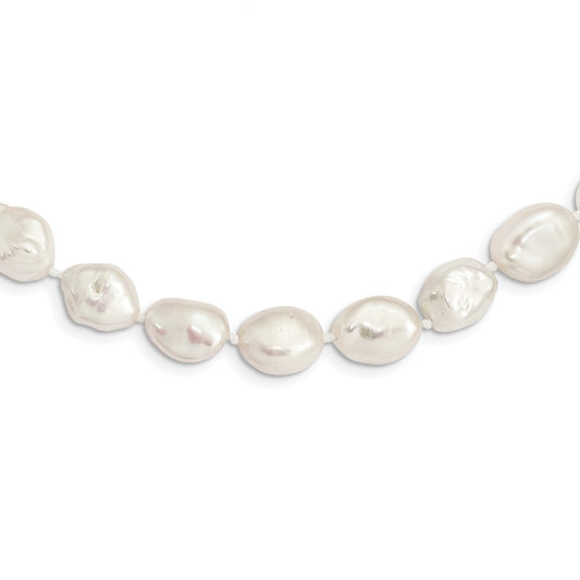 Sterling Silver Rhodium-plated 11x14mm White Keshi Cultured Pearl Necklace 18"