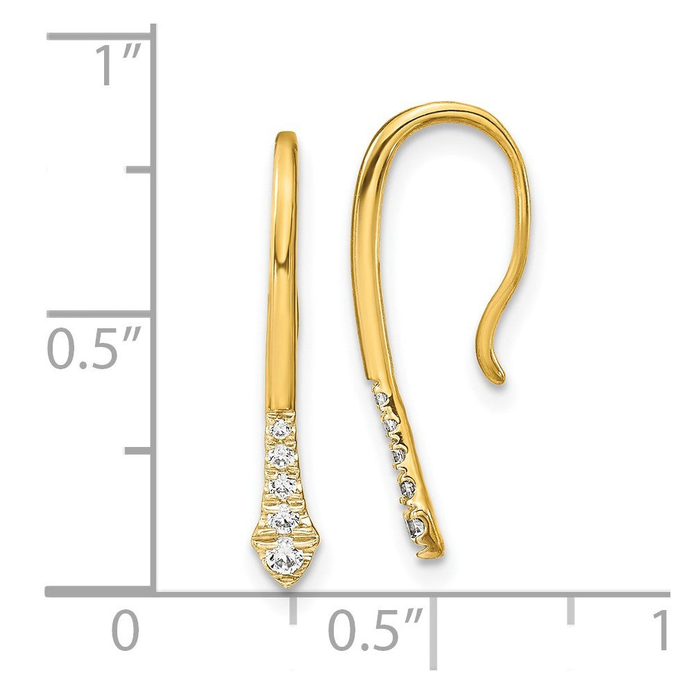 14k Yellow Gold Polished Diamond Drop Wire Earrings