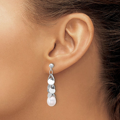 Sterling Silver 7-8mm White Teardrop Cultured Pearl Post Dangle Earrings