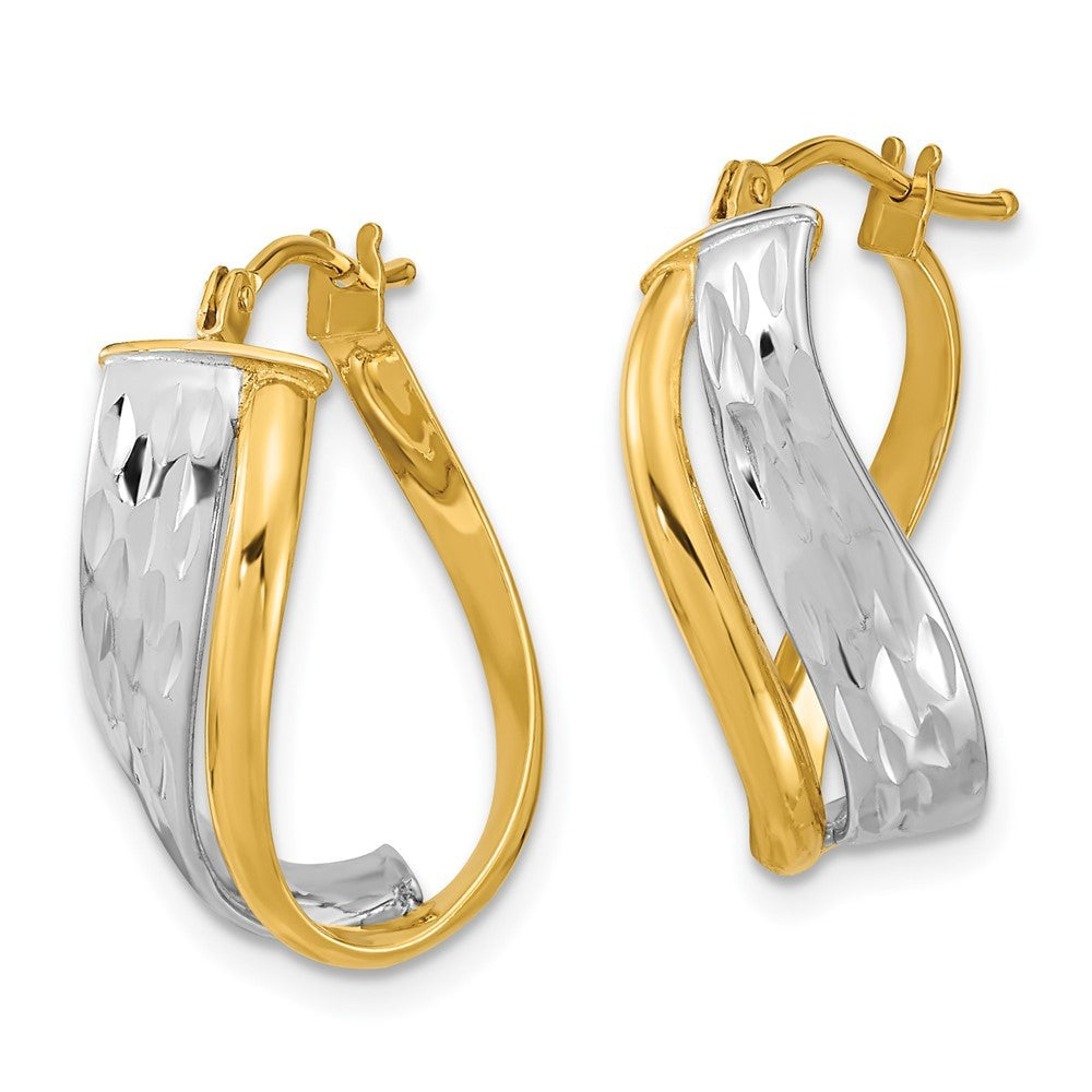 14k Two-tone Gold Diamond-cut and Polished Earrings