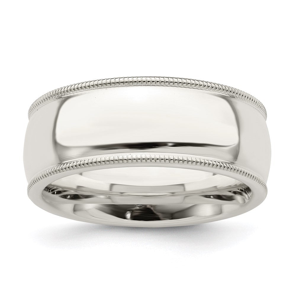 Sterling Silver 8mm Comfort Fit Half Round Milgrain Size 13.5 Band Ring