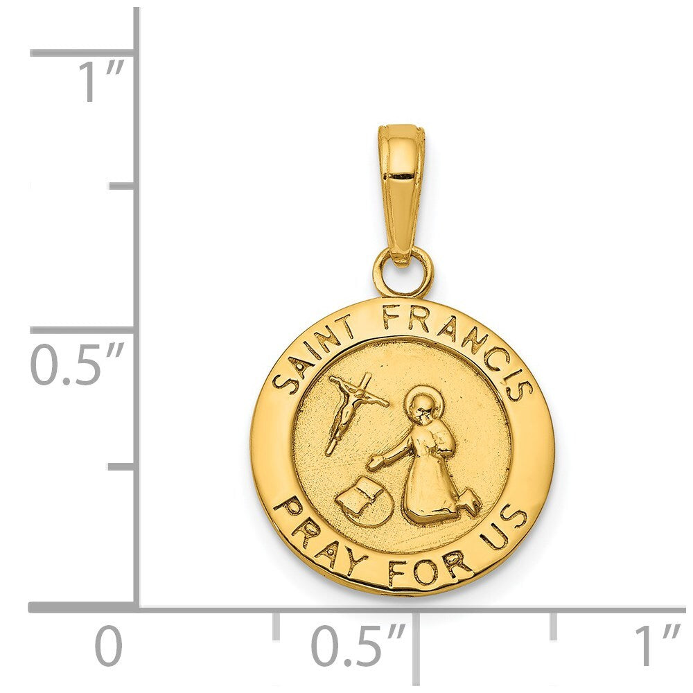 14k Yellow Gold Gold Satin And Polished Saint Francis Medal Pendant for Women