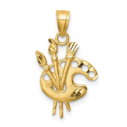 14k Yellow Gold Diamond-Cut Paint Palette Pendant for Women