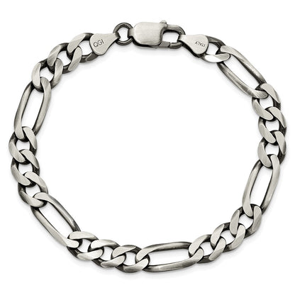Sterling Silver Antiqued 7.5mm Figaro Chain Bracelet