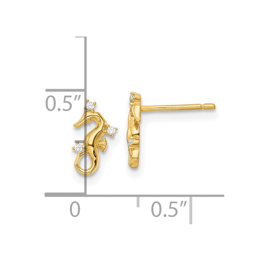 14k Yellow Gold Yellow Gold Polished Cubic Zirconia Seahorse Stud Earrings