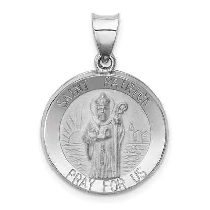 14k White Gold Polished and Satin St Patrick Medal Hollow Pendant for Women
