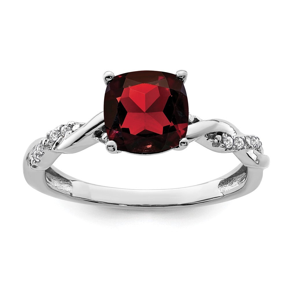 Sterling Silver Rhodium-plated Garnet and Diamond Ring Size 8