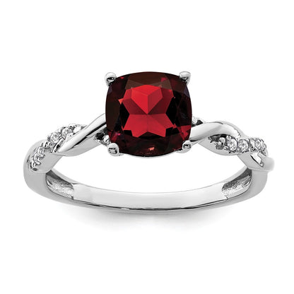 Sterling Silver Rhodium-plated Garnet and Diamond Ring Size 8