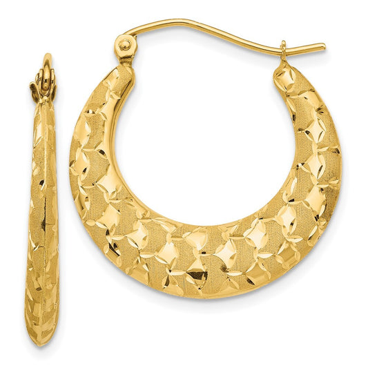 14k Yellow Gold Laser Cut Patterned Hoop Earrings