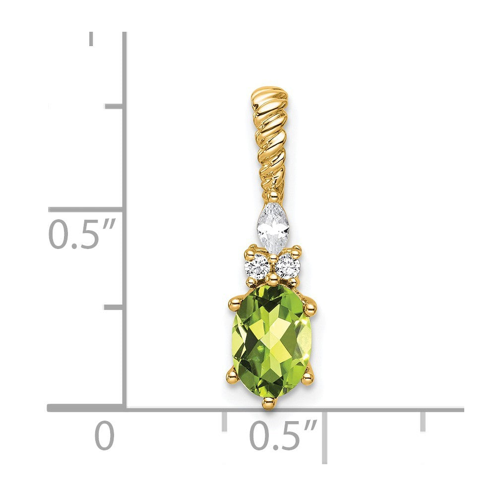 14k Yellow Gold Polished Diamond and Peridot Twisted Chain Slide