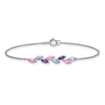 Sterling Silver Rhodium-plated  Fancy Pink and Purple Marquise CZ 7" Bracelet