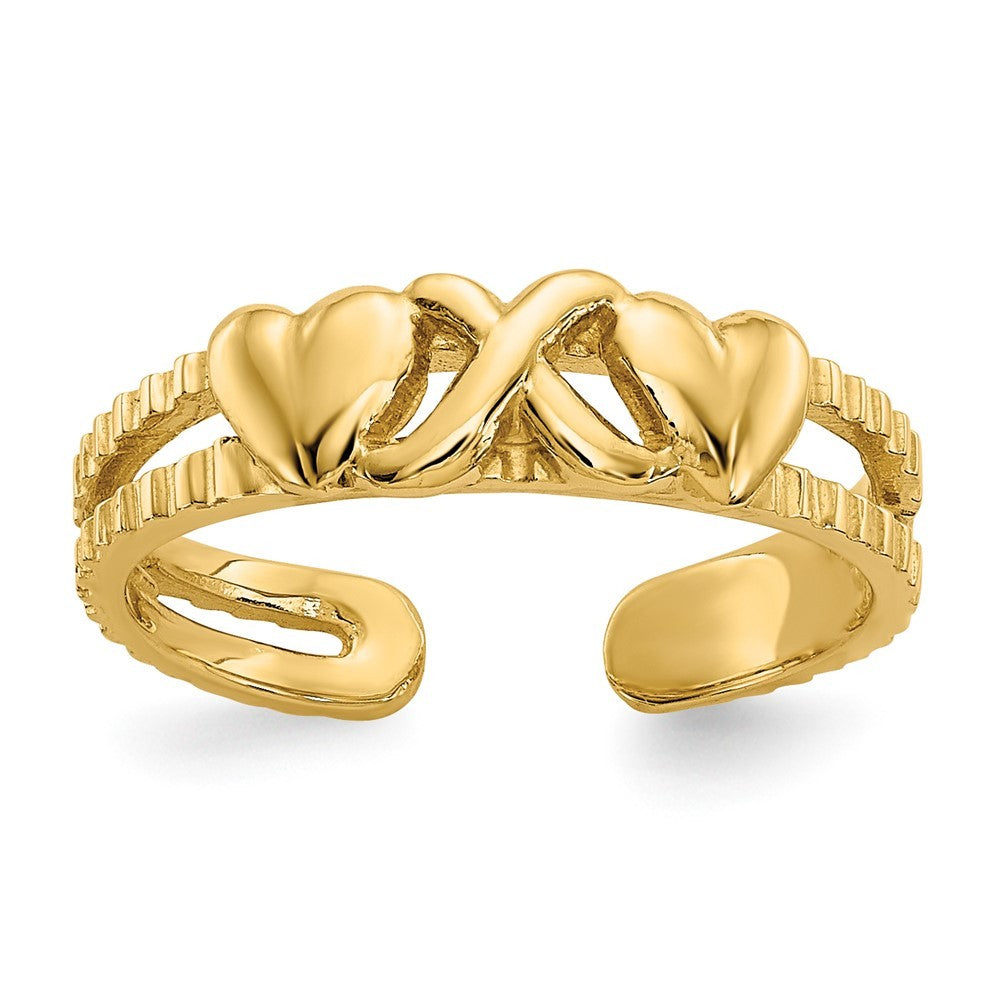14k Yellow Gold Hearts and X Toe Ring