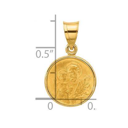 14k Yellow Gold Polished and Satin Solid St Joseph Medal Pendant for Women