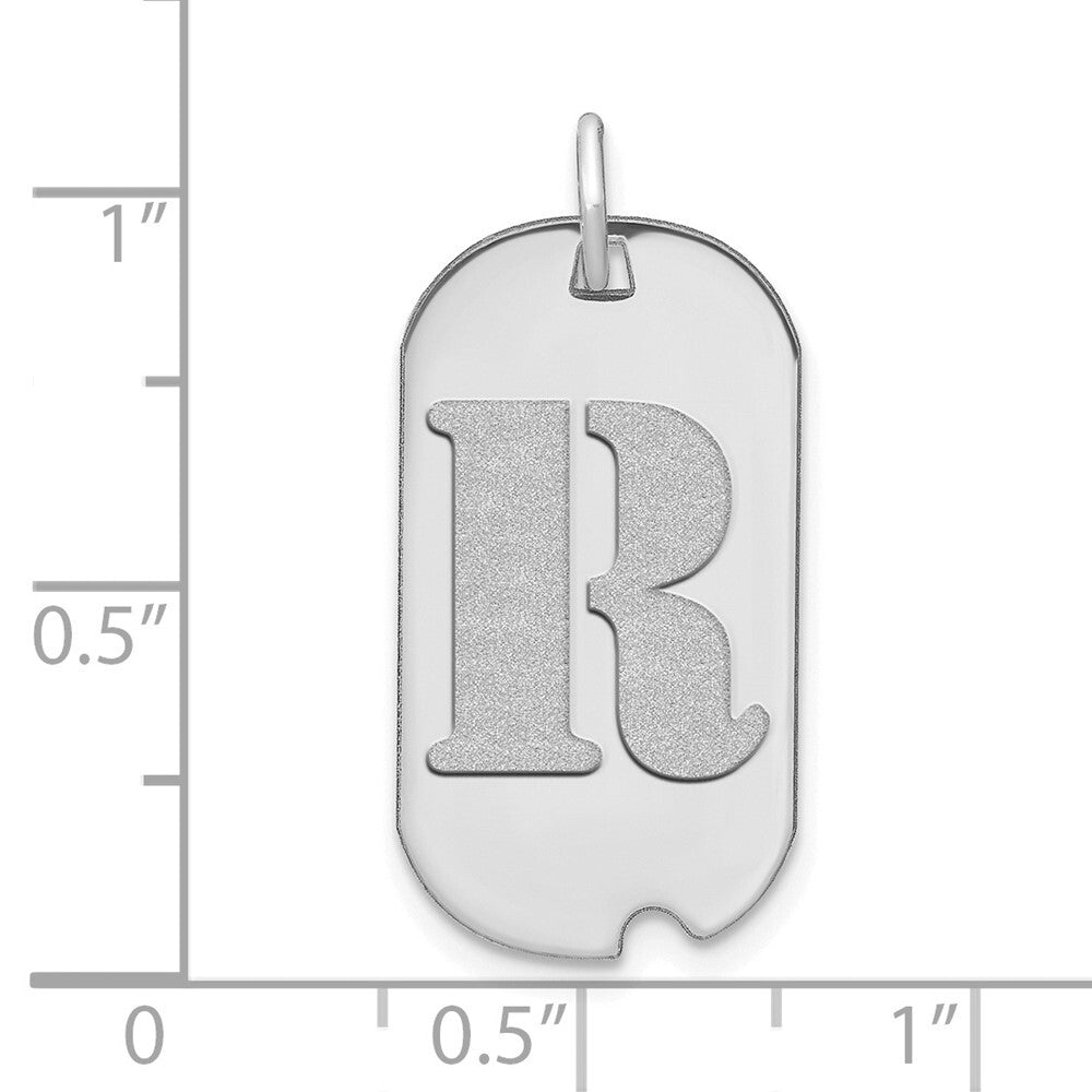 14k White Gold Polished Letter R Initial Dog Tag Pendant for Women