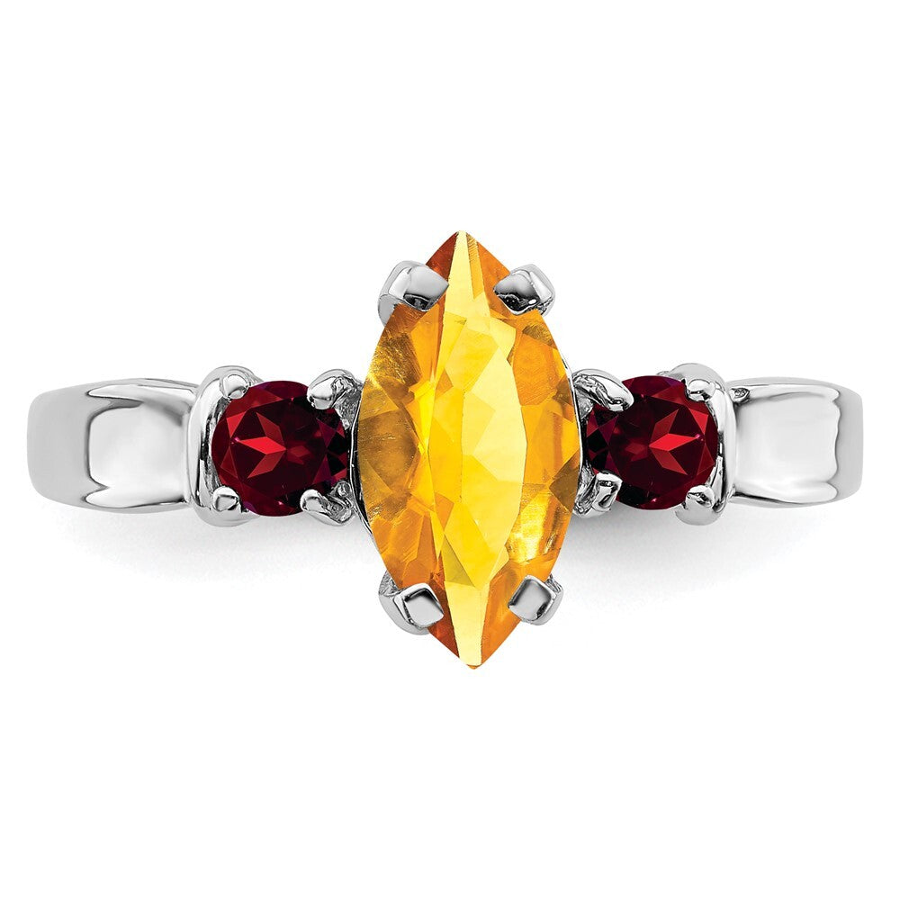 Sterling Silver Rhodium Citrine & Garnet Ring Size 6