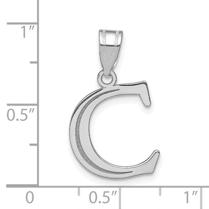 14K White Polished Etched Letter C Initial Pendant