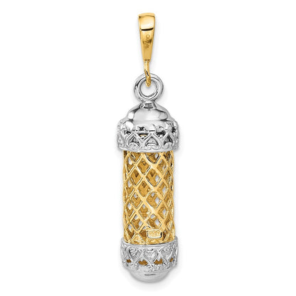 14K Two-Tone Gold 3D Mezuzah W Shin Charm