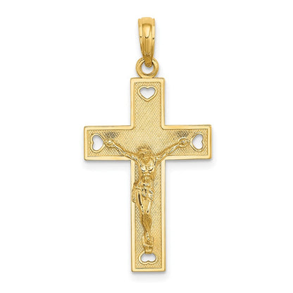 14k Yellow Gold Cut-Out Heart w/I LOVE JESUS on Reverse Crucifix Charm