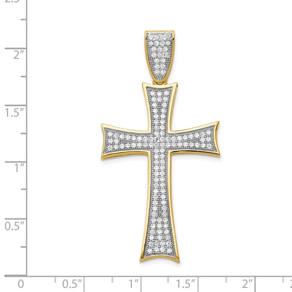 14k Yellow Gold w/Rhodium Micro Pav� Cubic Zirconia Large Cross Pendant