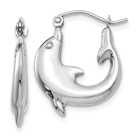 14k White Gold Polished Dolphin Hoop Earrings Gift for Women