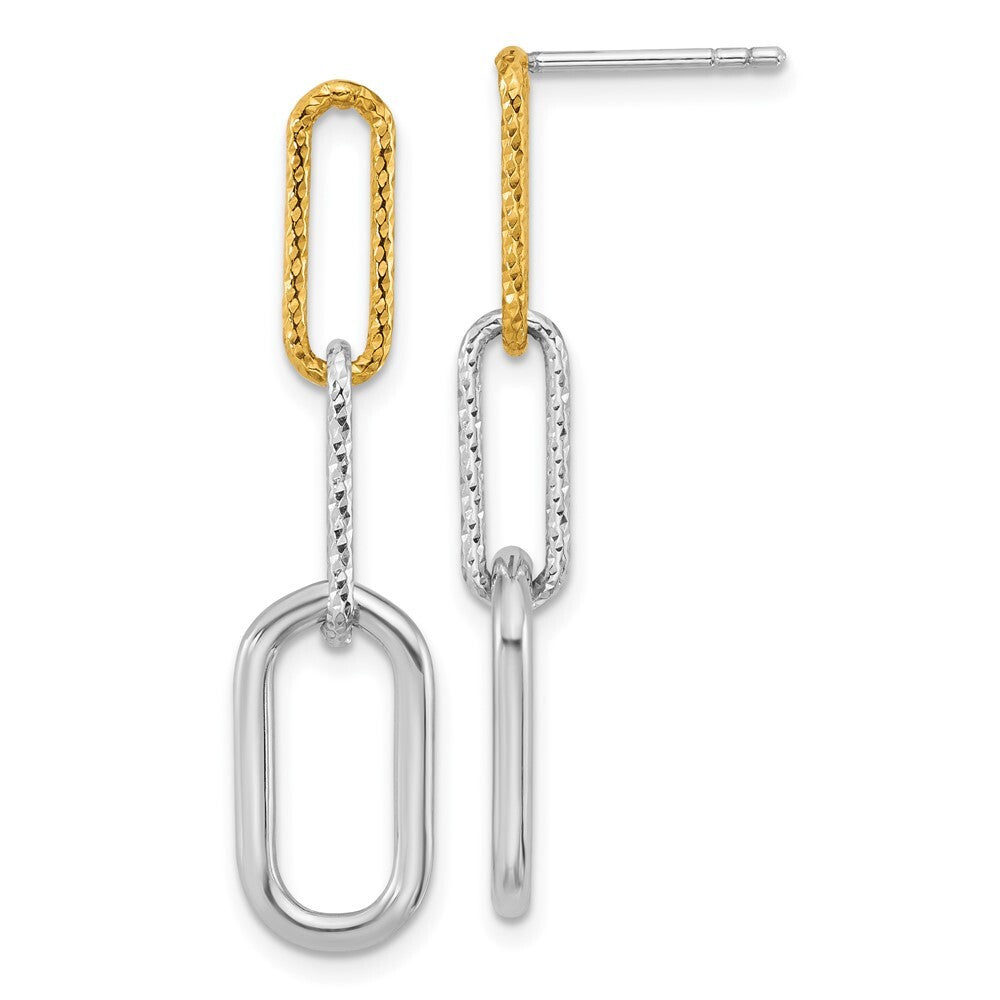Sterling Silver Rhodium and Gold-plated 3 Link Dangle Earrings