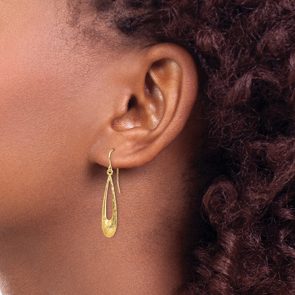 14k Yellow Gold Polished and Textured Teardrop Dangle Earrings