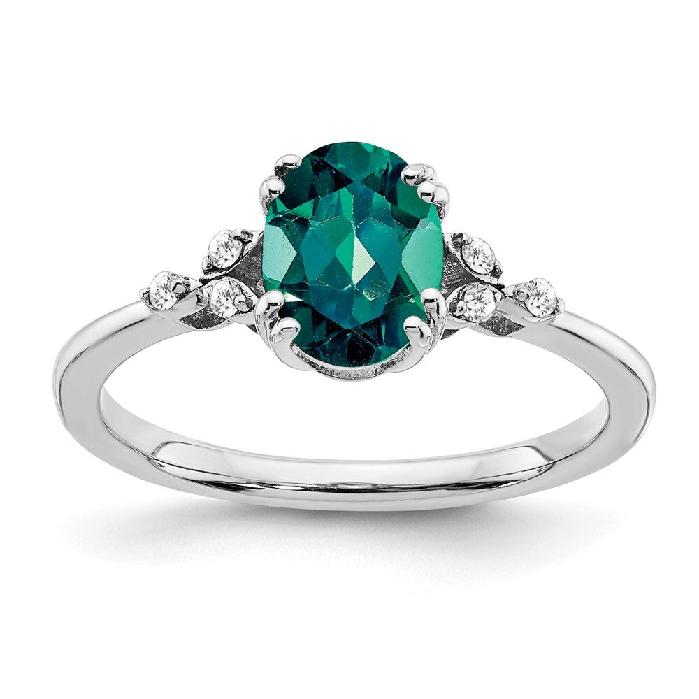 Sterling Silver Rhodium-plated Created Alexandrite and Diamond Ring Size 6