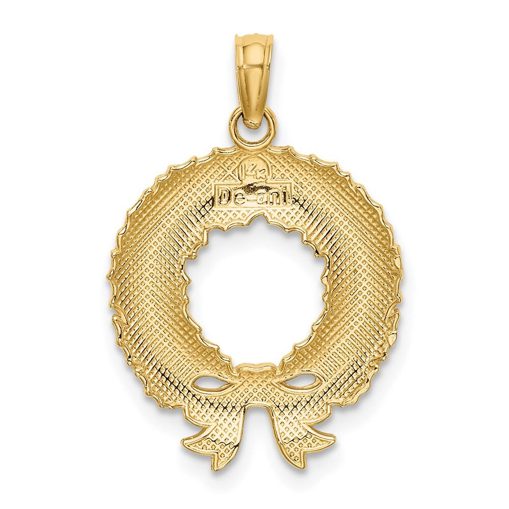 14k Yellow Gold Enamel CHRISTMAS WREATH Charm Pendant for Women