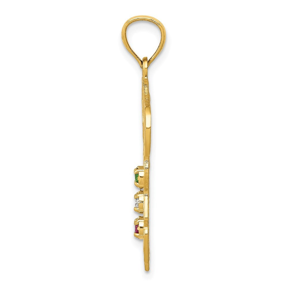 14k Yellow Gold Italy Emerald, Ruby and Cubic Zirconia Stones Charm Pendant