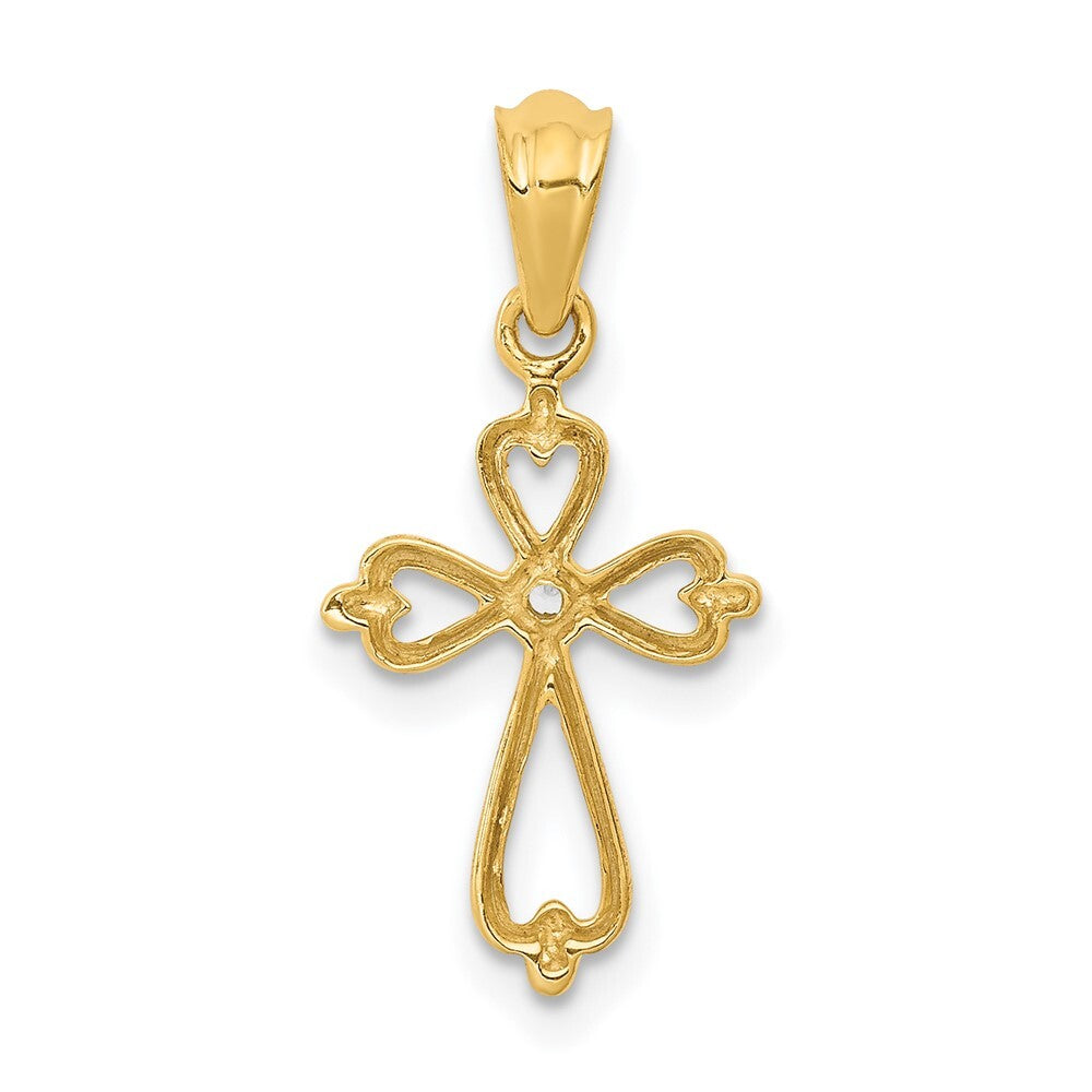 14k Yellow Gold Diamond Accented Cross Pendant for Women