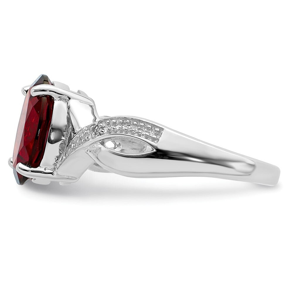 Sterling Silver Rhodium-plated Garnet & Diamond Ring Size 7