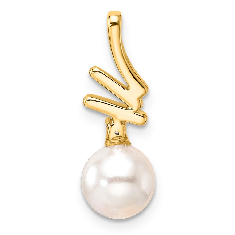 14k Yellow Gold Polished 1/10 Ct Diamond & Freshwater Cultured Pearl Chain Slide