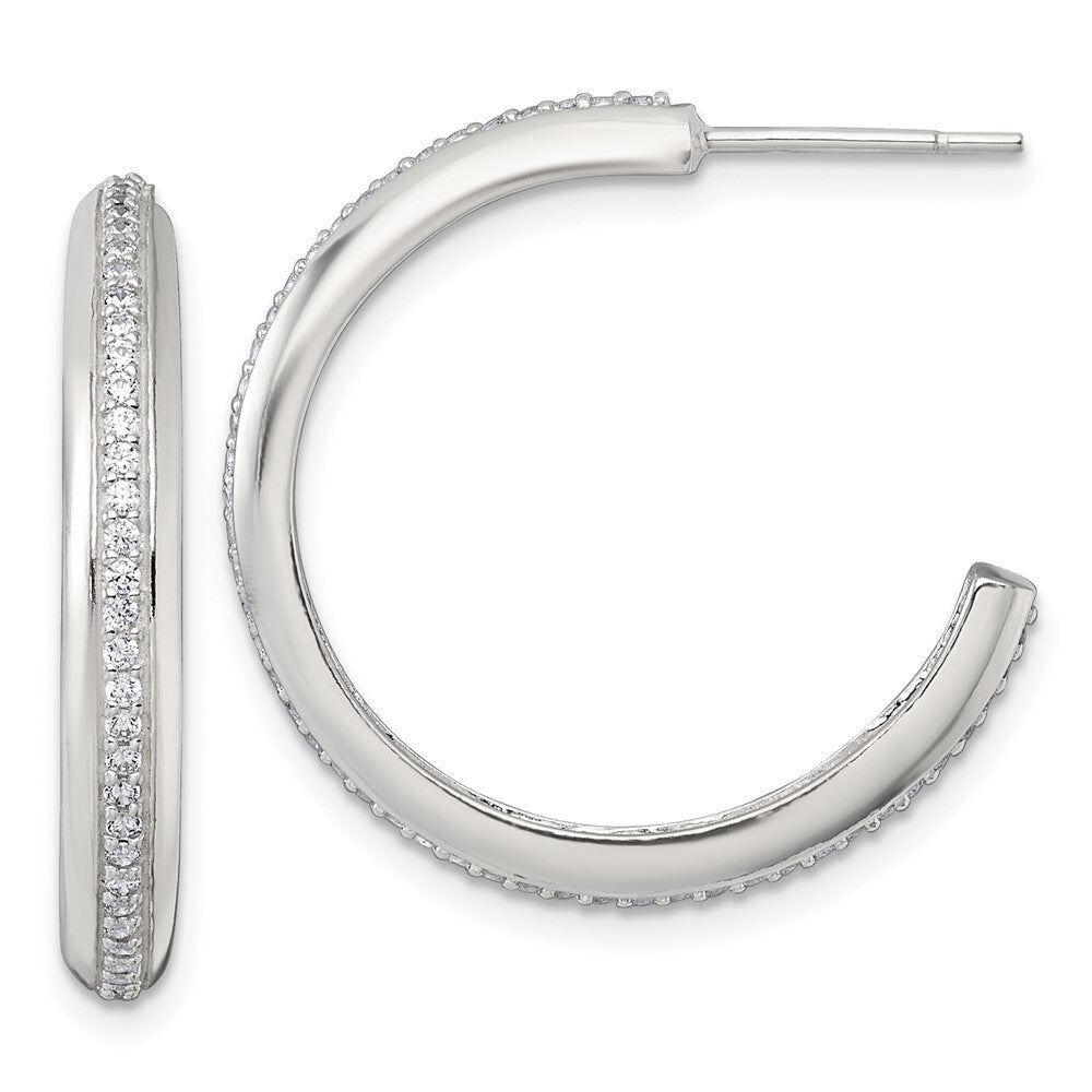Sterling Silver Polished 26.5x3.5mm Cubic Zirconia Post C-Hoop Earrings