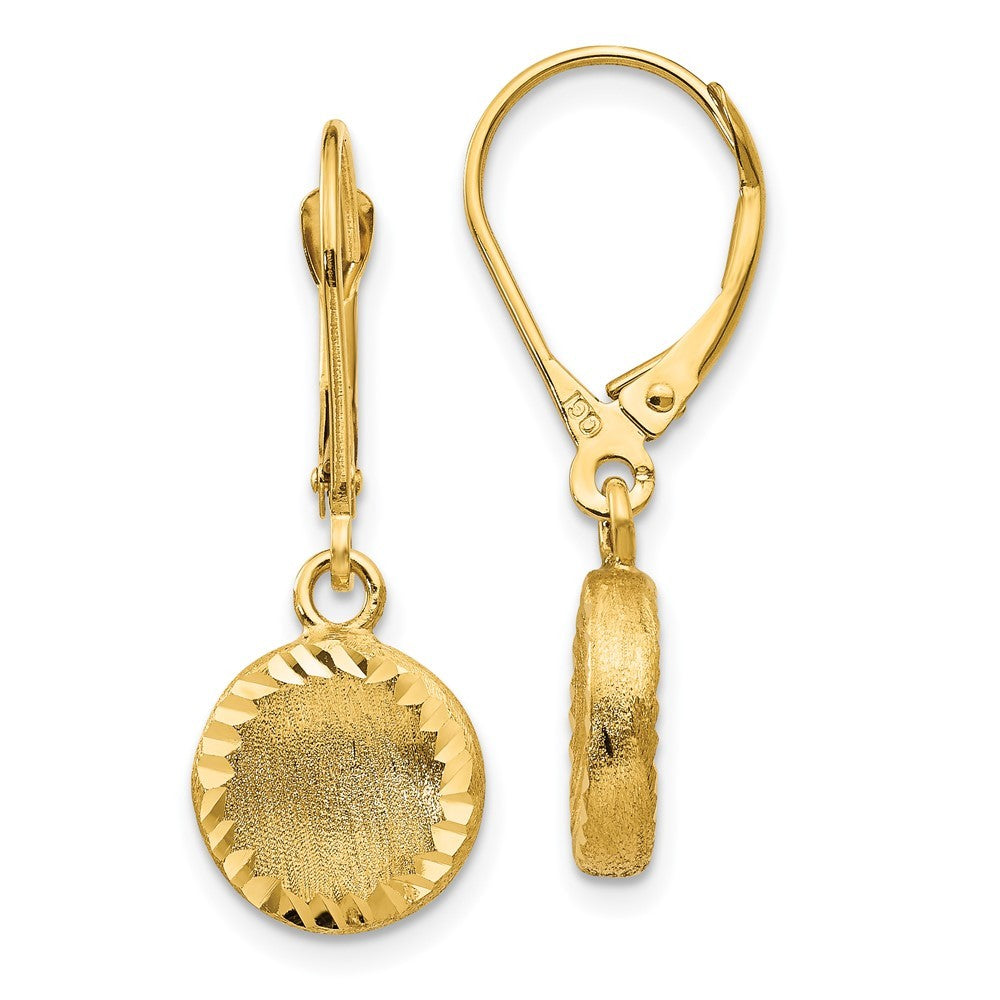 14k Yellow Gold Brushed and Polished Diamond-cut Circle Drop Dangle Earrings