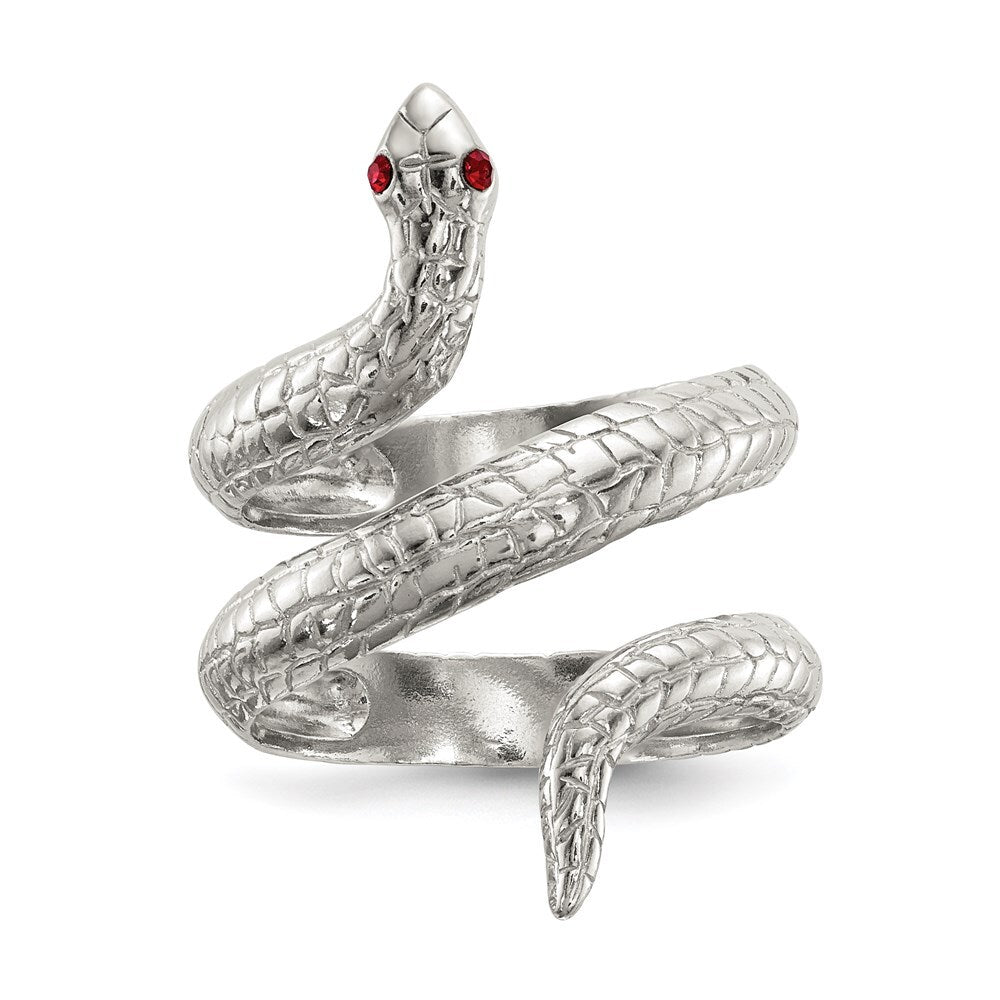 Sterling Silver Red Eye Crystal Snake Ring Size 6