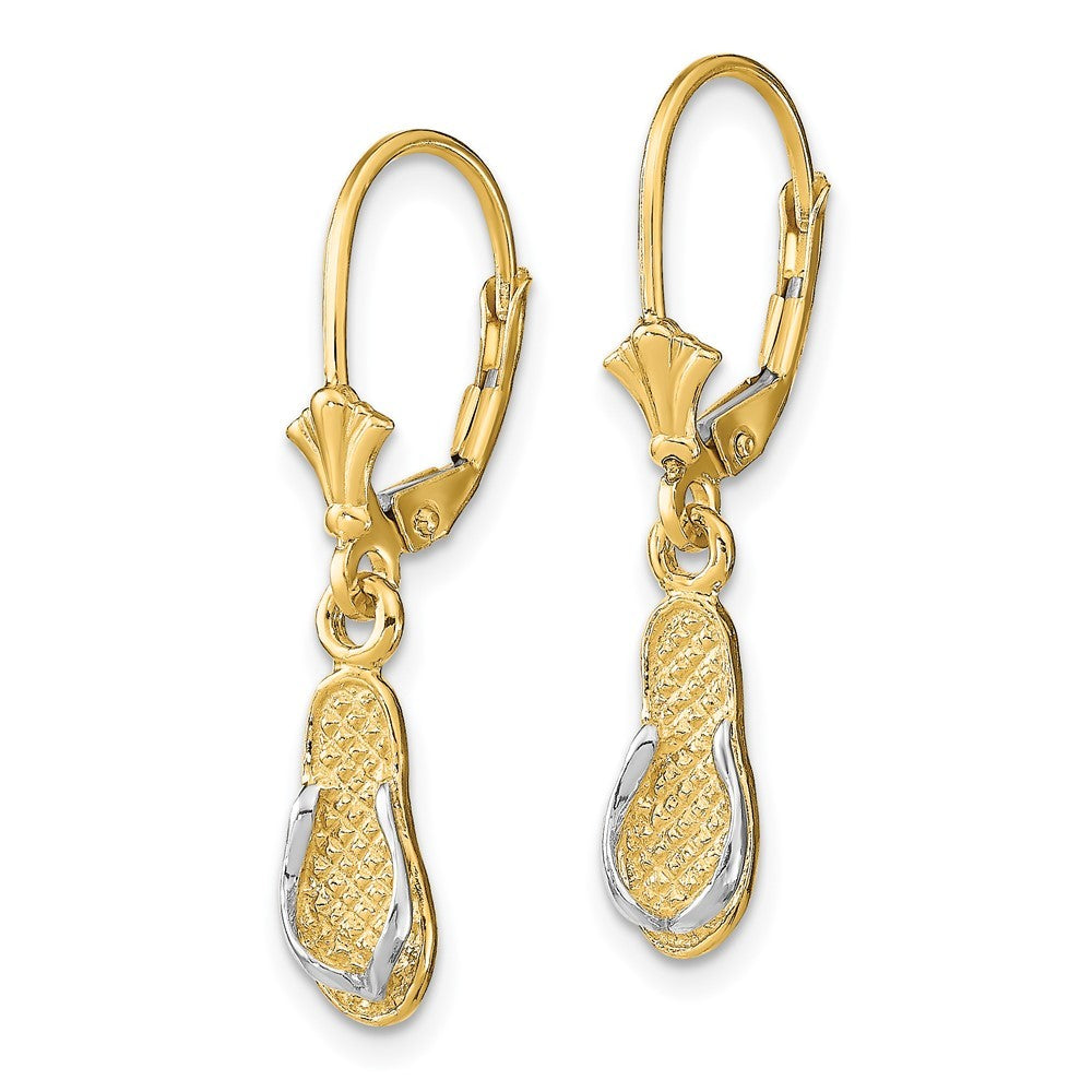 14k Yellow Gold and Rhodium Flip Flop Drop Dangle Earrings