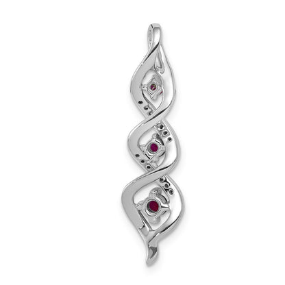 14k White Gold Diamond and .25 Ruby Twisted 3-stone Chain Slide Pendant