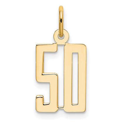 14k Yellow Gold Small Elongated Number 50 Charm Pendant for Women