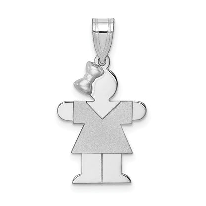 14k White Gold Small Girl Bow on Left Engravable Charm Pendant for Women