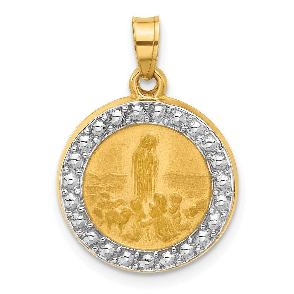 14k Yellow Gold with Rhodium Satin and Polished St Anthony Medal Circle Pendant