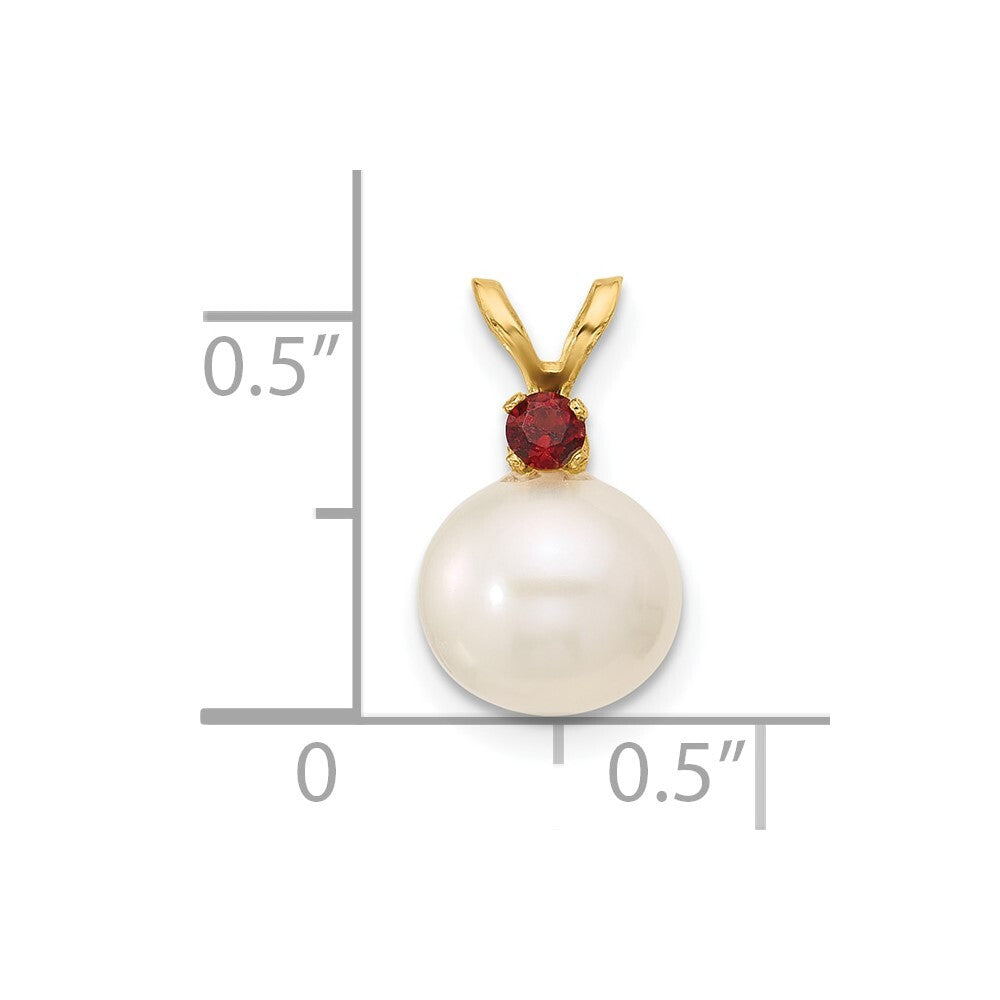 14k Yellow Gold 8-8.5mm White Round Freshwater Cultured Pearl & Garnet Pendant