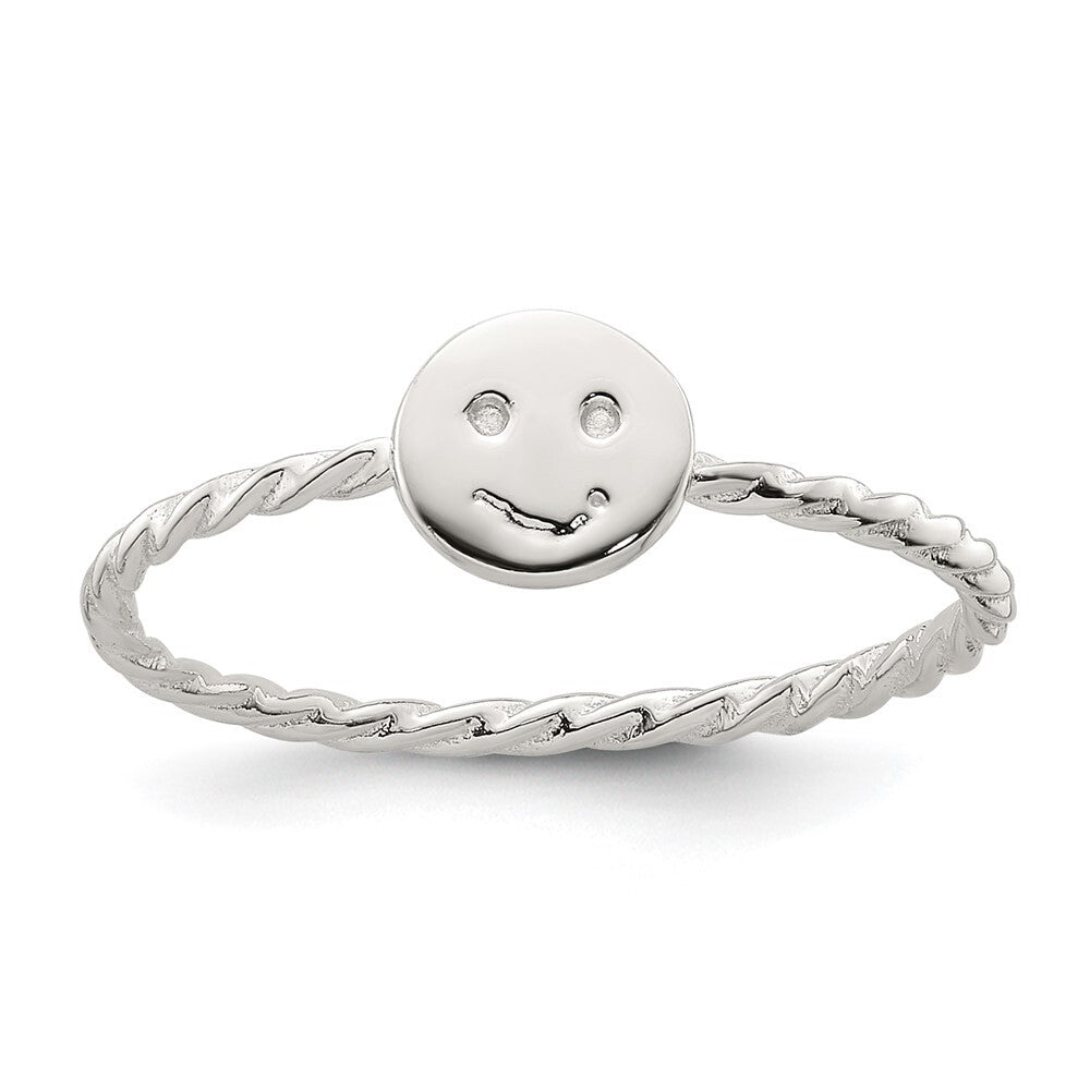 Sterling Silver Polished Smiley Face Twisted Ring Size 6