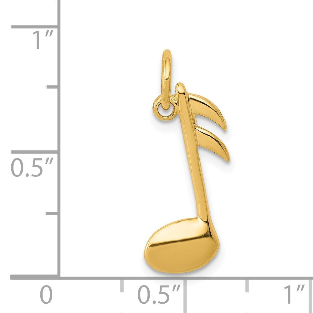 14k Yellow Gold Polished Flat-Backed Musical Note Charm Pendant for Women