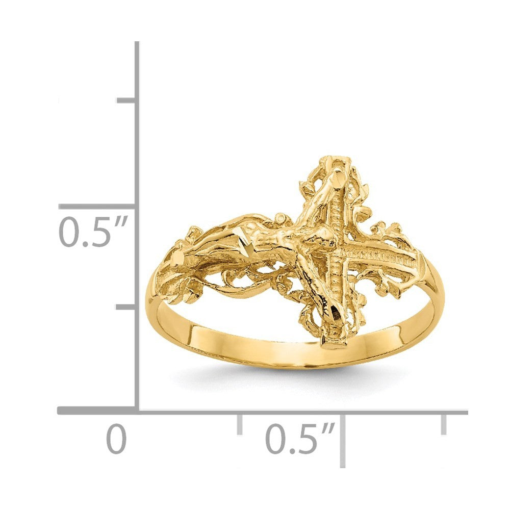 14k Yellow Gold Diamond-cut Crucifix Ring