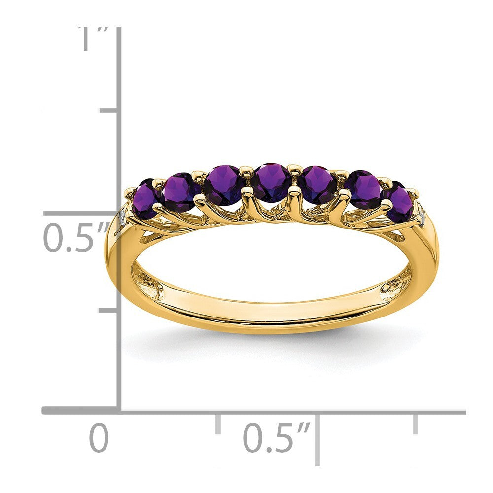 14K Yellow Gold Amethyst and Diamond 7-stone Ring Size 7