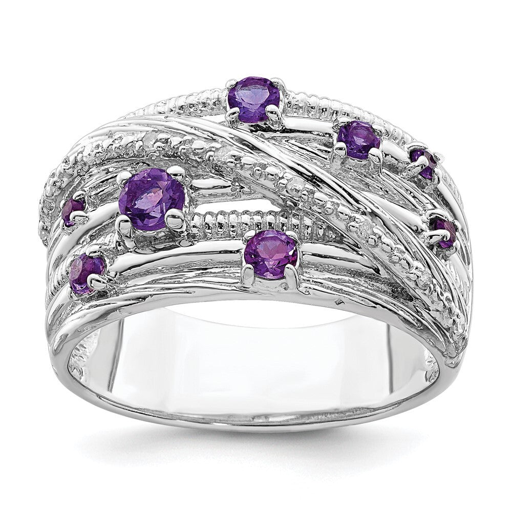 Sterling Silver Rhodium-plated Polished Amethyst and Diamond Ring Size 6