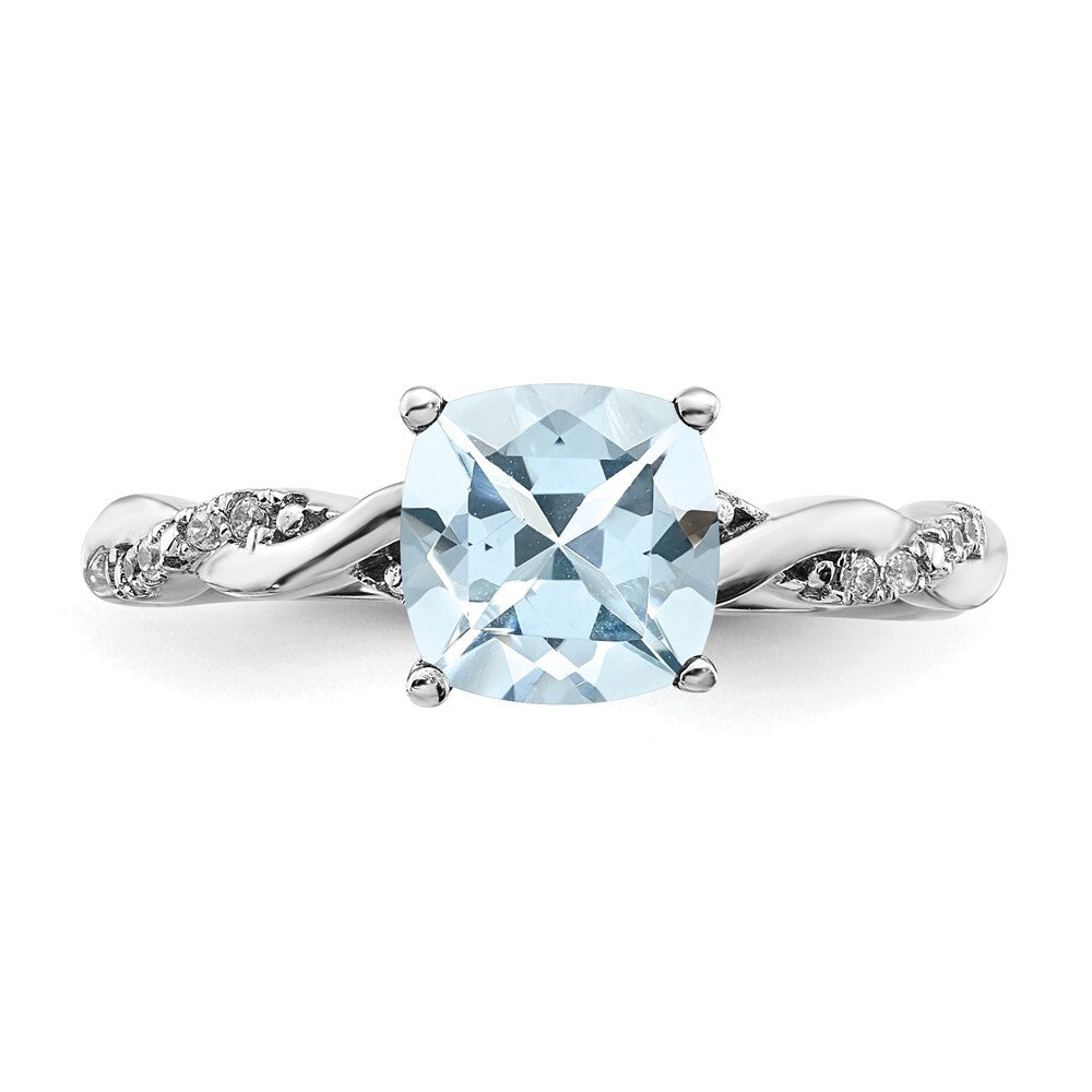 Sterling Silver Rhodium-plated Aquamarine and Diamond Ring Size 7