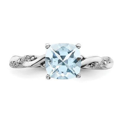 Sterling Silver Rhodium-plated Aquamarine and Diamond Ring Size 7